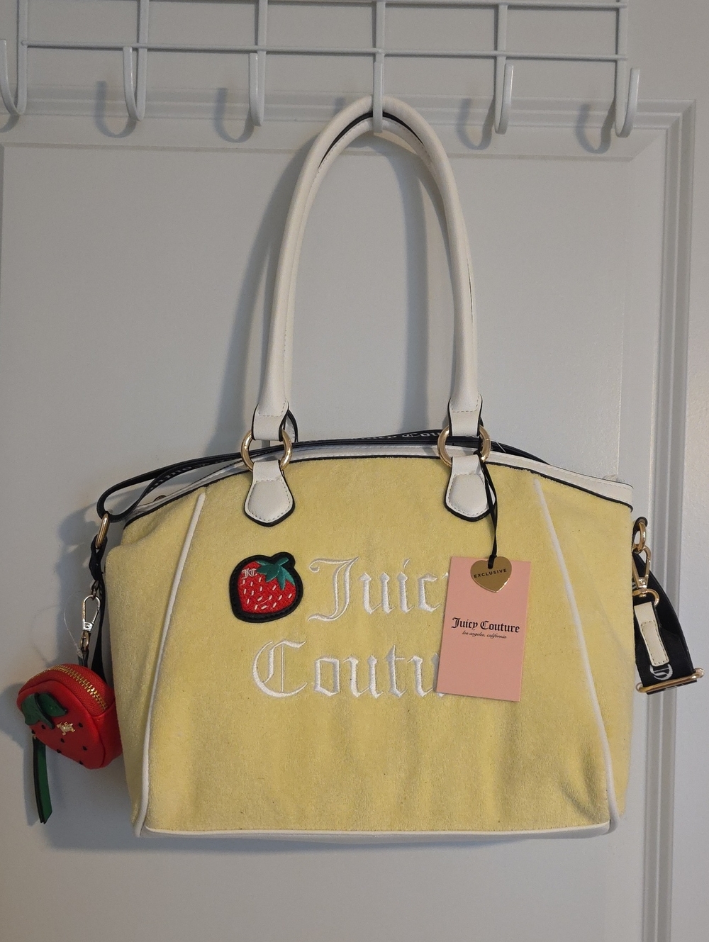 NWT Juicy Couture Yellow Satchel with White Trim and Strawberry Charm